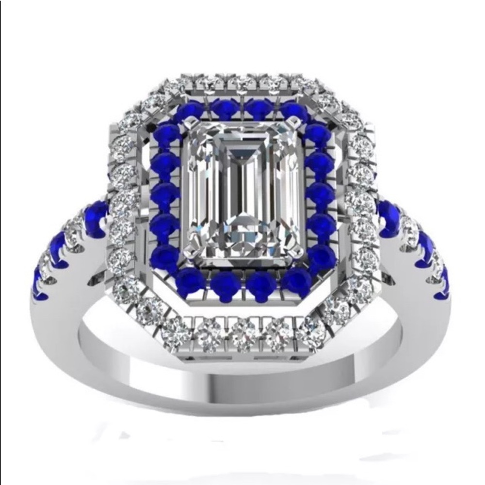 Luxury Emerald Cut White Sapphire Silver Ring